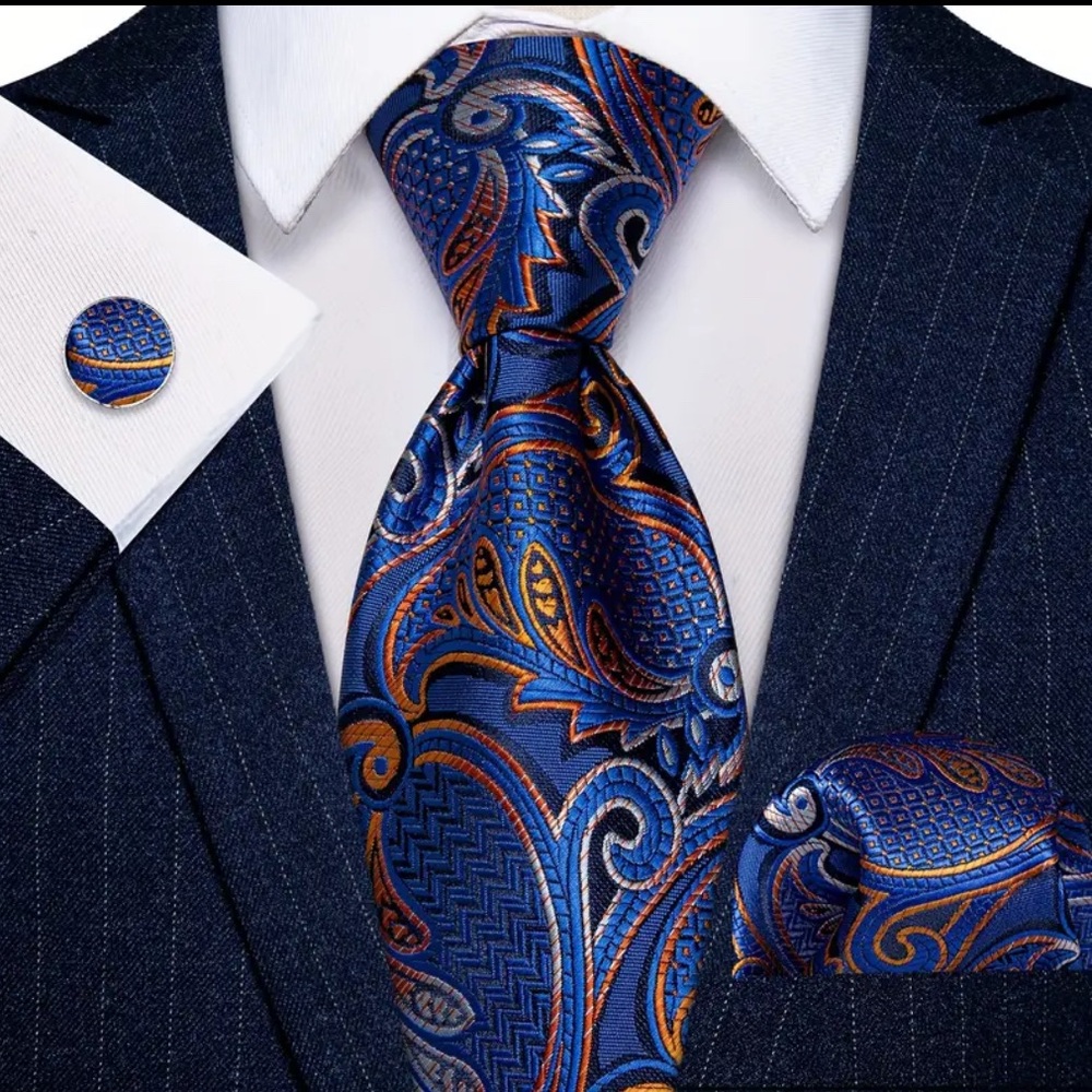 Men’s Silk Coordinated Tie Set - Purple & Gold Paisley